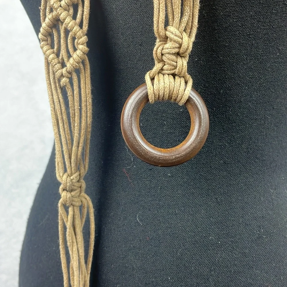 Macrame tie belt wood ring boho hippie handmade